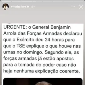 Publicação feita por Vitor Belfort em rede social.