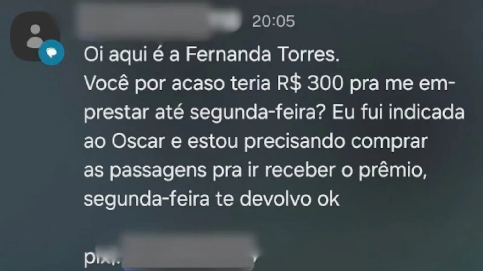 Golpe do Pix usa nome de Fernanda Torres em pedido falso de ajuda para ir ao Oscar