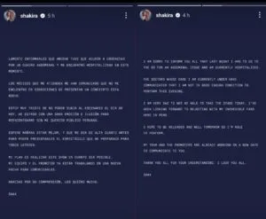 Shakira usou as redes sociais para comunicar aos fãs o cancelamento temporário de sua agenda de shows
