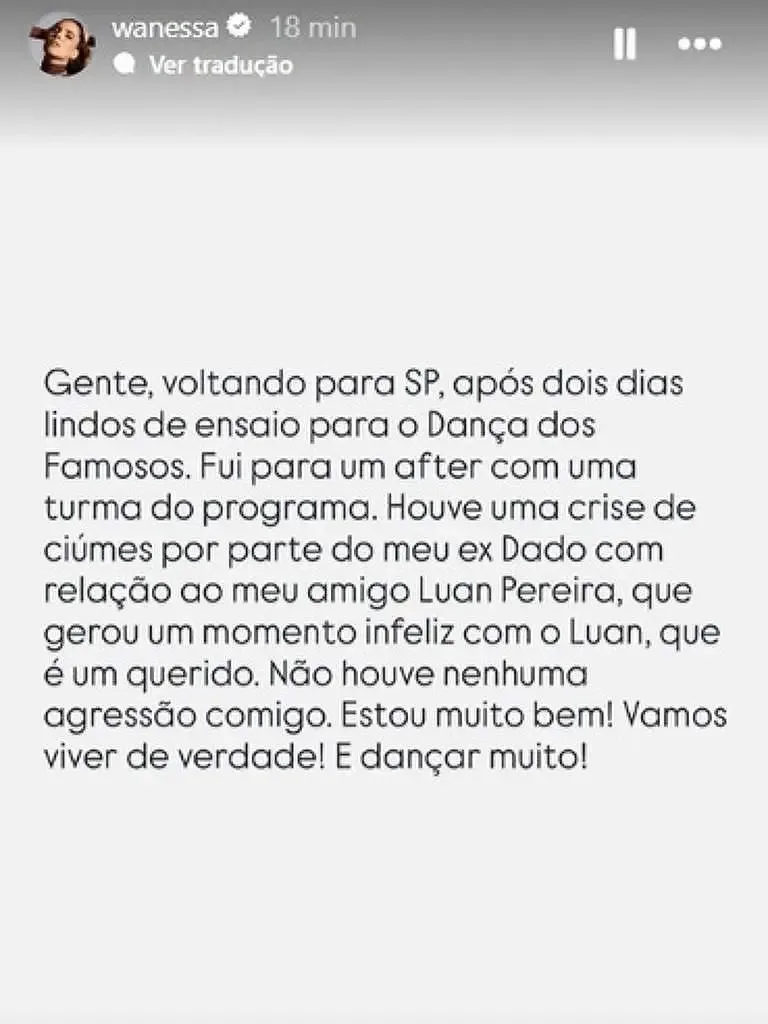 Wanessa Camargo se pronuncia após suposta agressão de Dado Dolabella e esclarece situação
