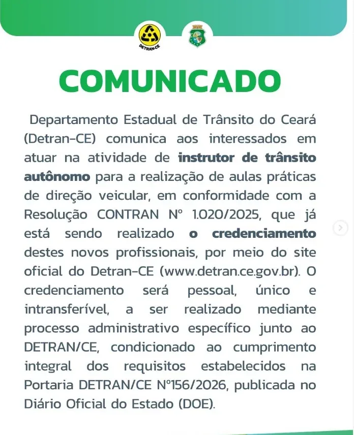 Detran-CE abre credenciamento para novos instrutores de trânsito autônomos