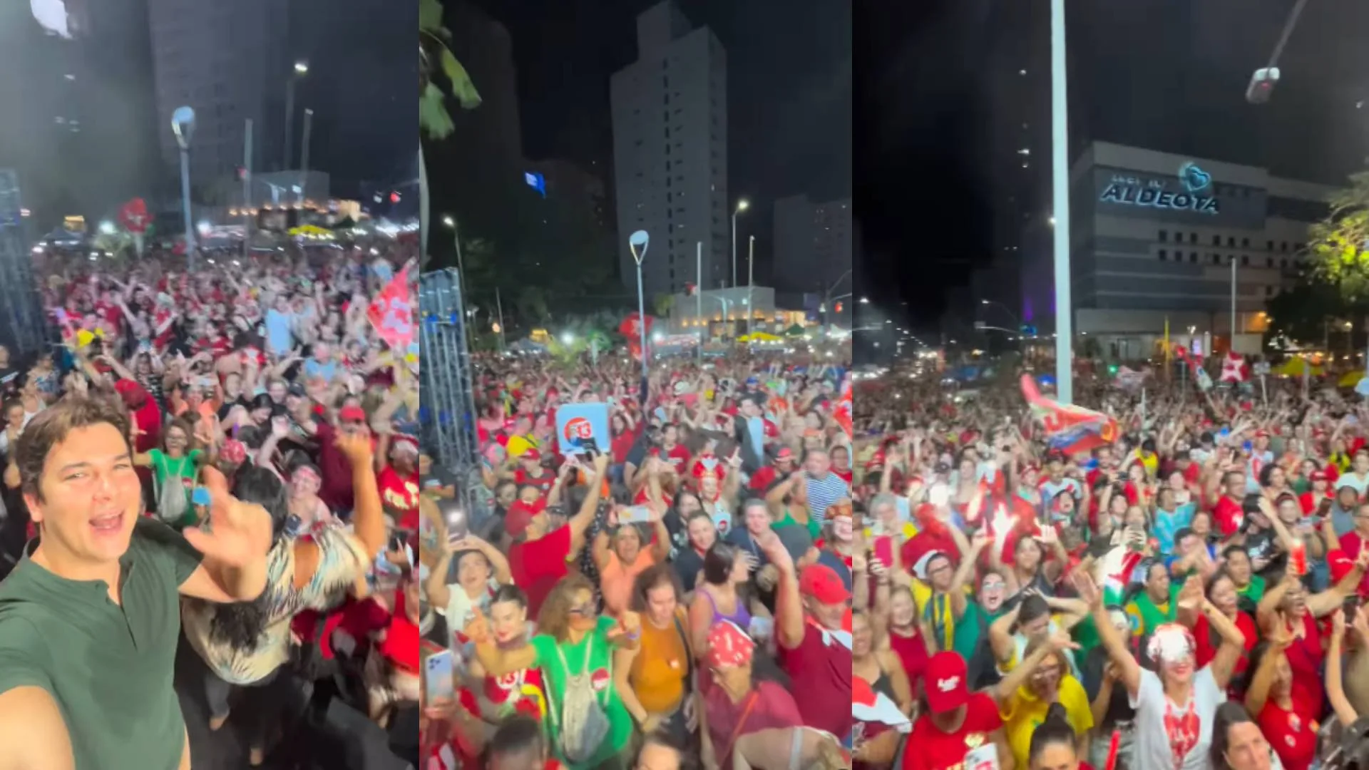 Apoiadores de Lula lotam Praça Portugal, em Fortaleza, para comemorar reeleição do presidente