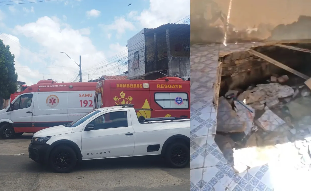 Corpo de Bombeiros resgata mulher presa após piso de casa desabar em Fortaleza
