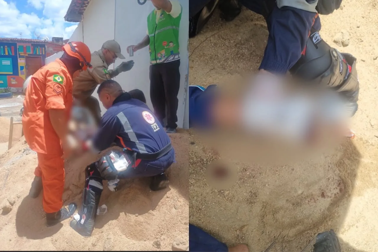 Criança de 8 anos sofre acidente e fica com vergalhão preso ao pé em escola de Sobral