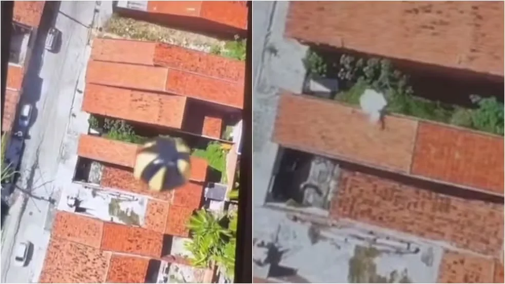 Criminosos usam drone para arremessar explosivo em casa (Foto: Reprodução) Homem é preso após suspeita de ataque com explosivo lançado por drone em Fortaleza