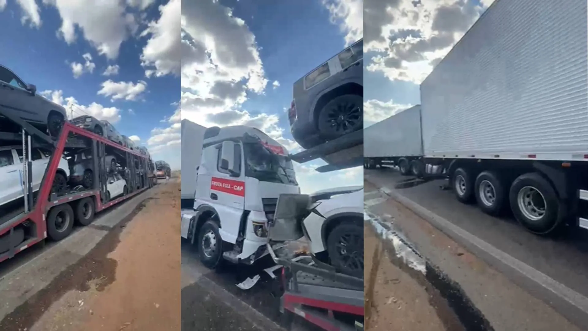 Engavetamento com três caminhões bloqueia BR-116 em Icó após vazamento de combustível e óleo