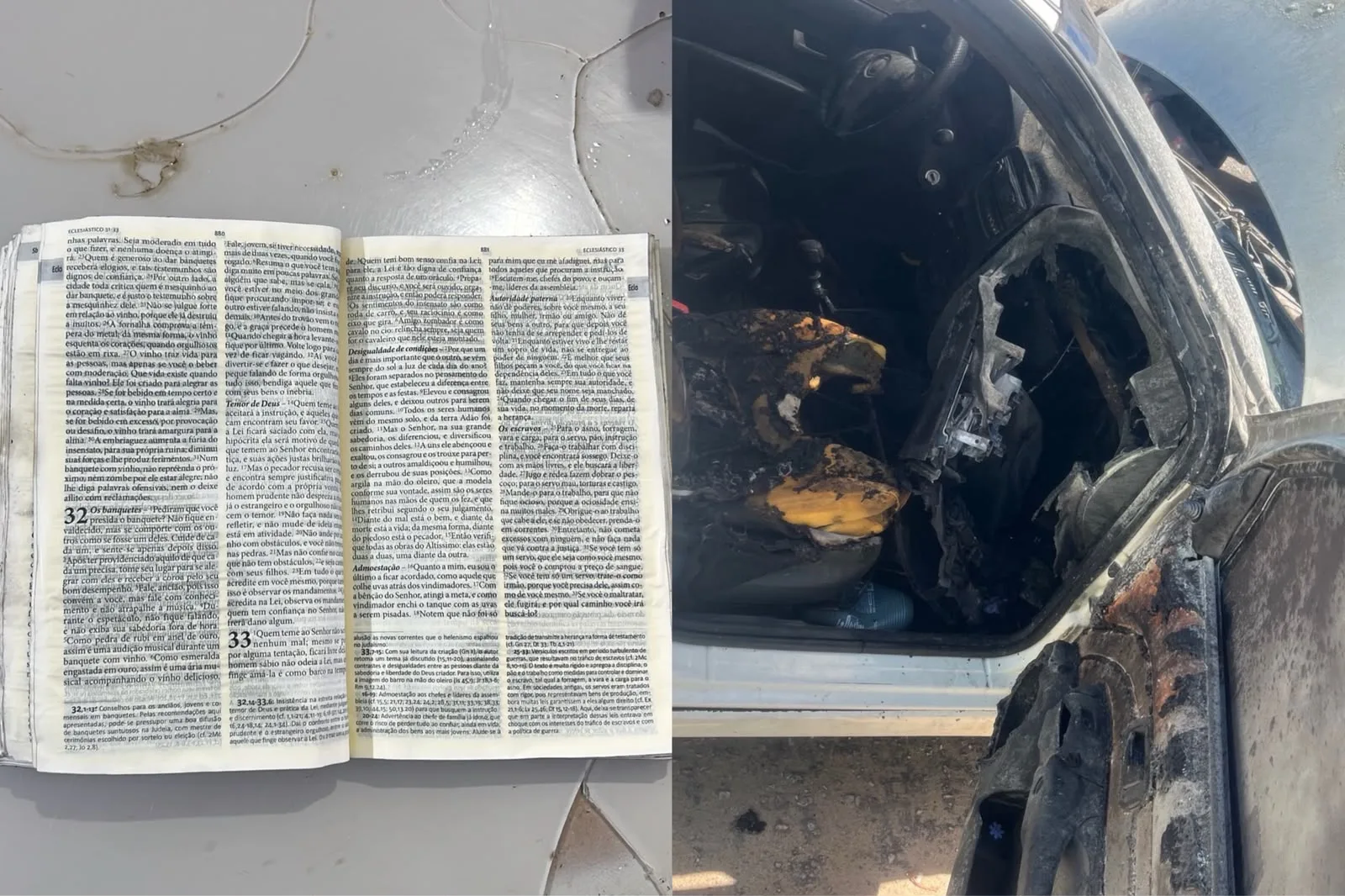 “Parece coisa de Deus”: entregador perde carro em incêndio, mas Bíblia fica intacta