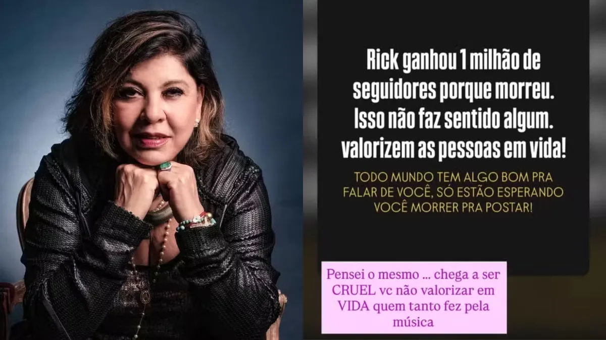 Roberta Miranda critica 1 milhão de novos seguidores de Rick após morte: “Chega a ser cruel”