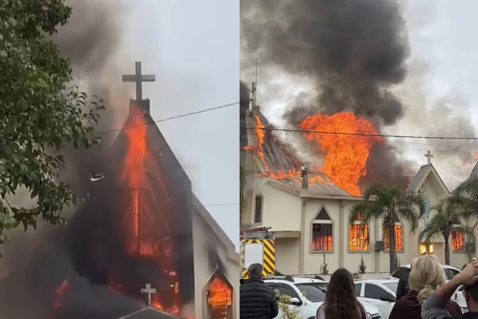 Igreja Matriz São José é atingida por incêndio de grandes proporções em Santa Catarina