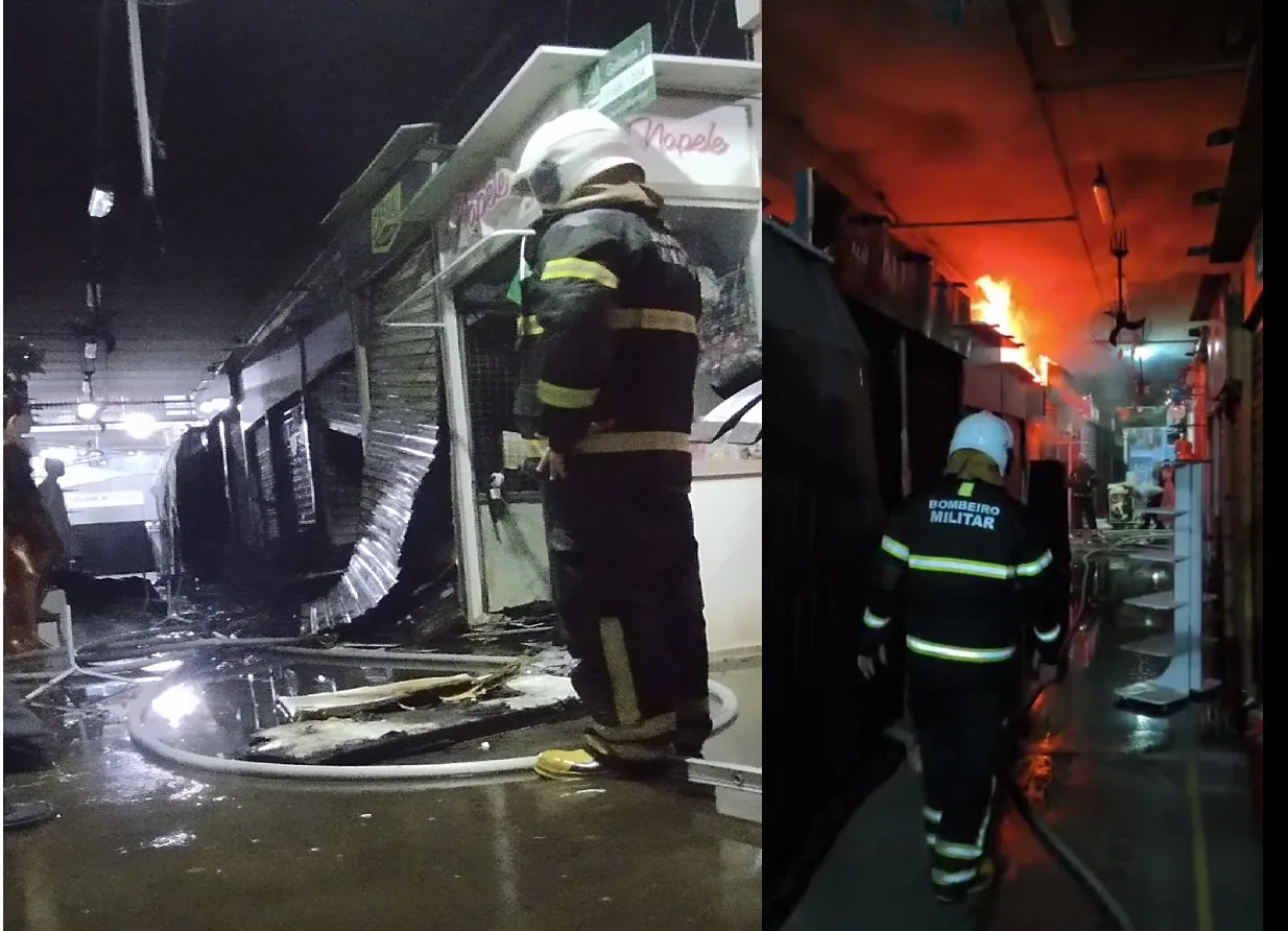 Incêndio atinge cinco boxes de centro comercial em Fortaleza nesta sexta (2)