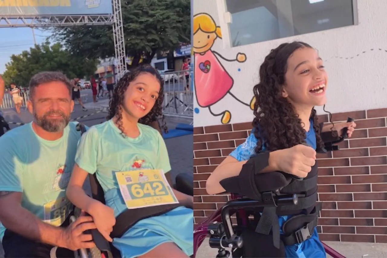Menina de 12 anos com paralisia cerebral viraliza após completar corrida de 5 km no Ceará