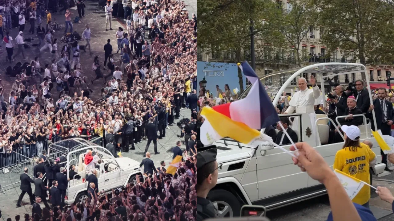 Durante o percurso, Leão XIV fez paradas para abençoar bebês, em um contato mais próximo com parte do público (Foto: Reprodução) Papa Leão XIV reúne cerca de 700 mil pessoas em missa em Paris