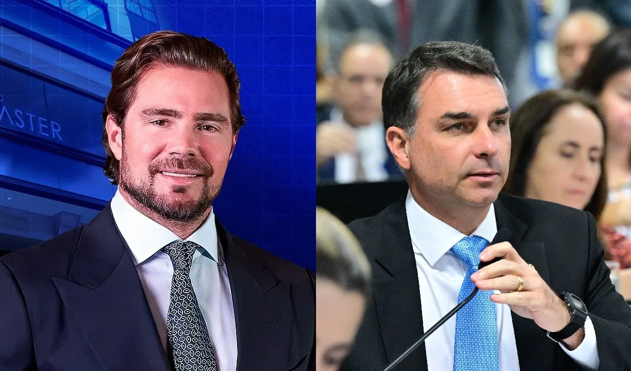 Daniel Vorcaro, ex-banqueiro responsável pelo Banco Master, estaria mantendo relação com o senador Flávio Bolsonaro, conforme vazamentos feitos ao longo das últimas semanas. Foto: Divulgação / Banco Master, Geraldo Magela / Agência Senado Pesquisa Atlas mostra aumento da associação de aliados de Bolsonaro ao caso Master