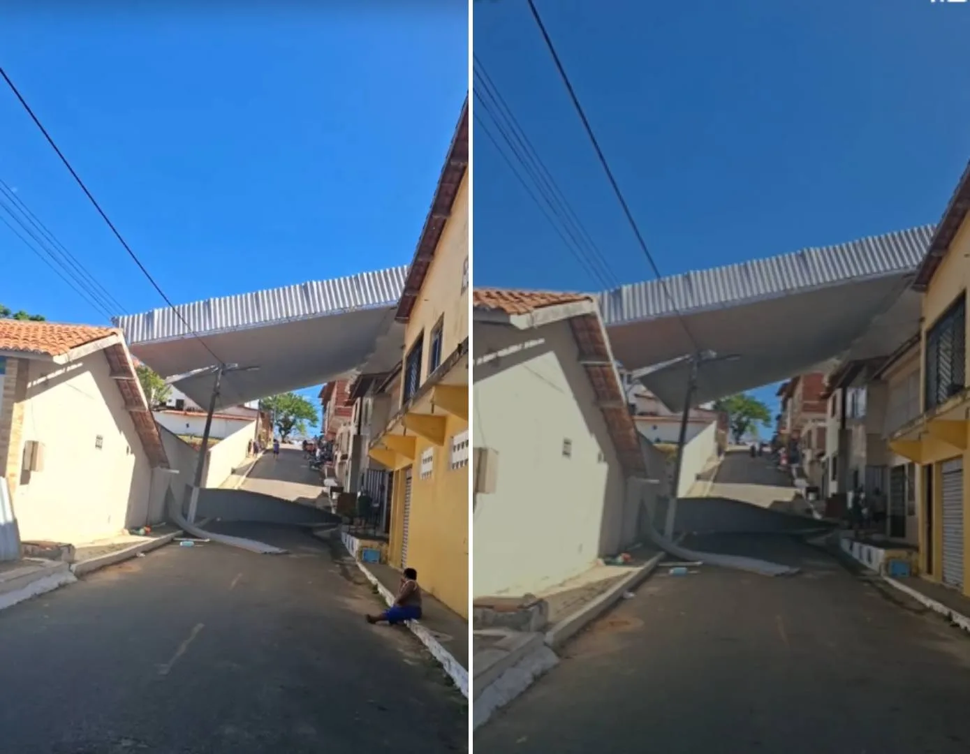 Ventos fortes arrancam teto metálico de escola e estrutura atinge imóveis em Palmácia, no Ceará