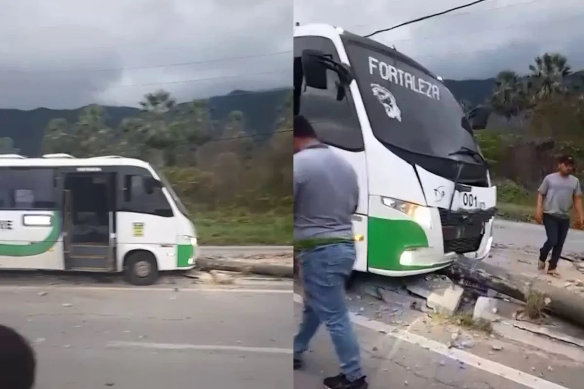 Topic sai da pista, derruba poste e provoca acidente na CE-060, em Pacatuba