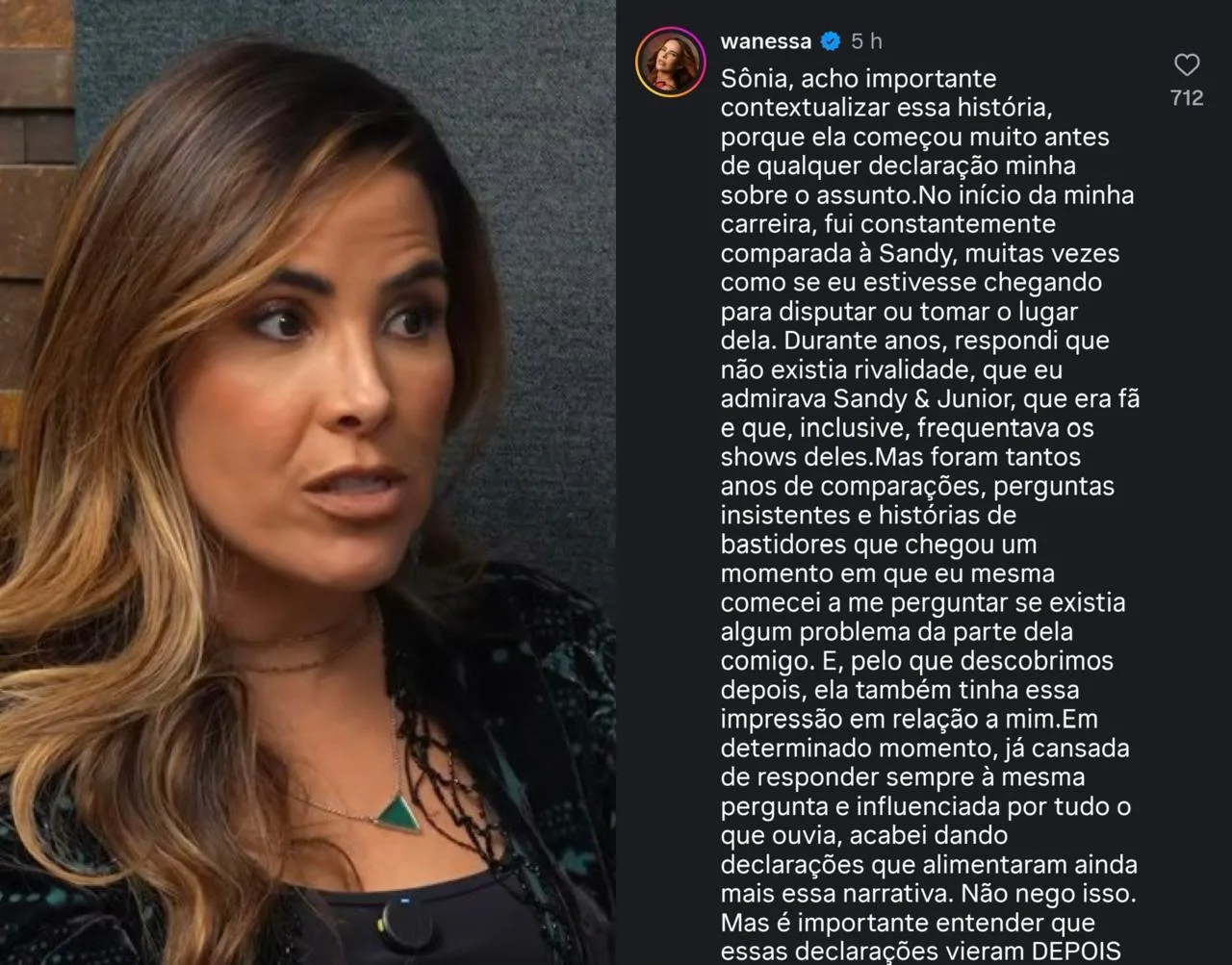 Wanessa Camargo rebate Sonia Abrão e relembra origem das comparações com Sandy. Imagem: Redes sociais Wanessa Camargo responde a Sonia Abrão após apresentadora falar sobre rivalidade com Sandy