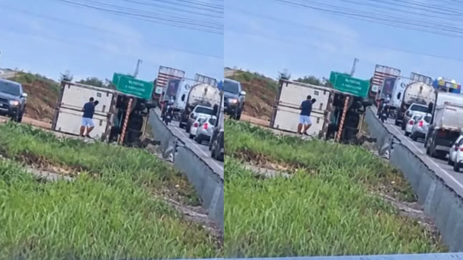 Caminhão perde o controle e tomba no Anel Viário, na altura do bairro Ancuri, em Fortaleza