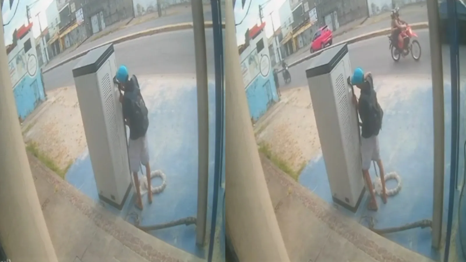 Homem de 32 anos foi flagrado por câmera durante tentativa de furto de fios em estação de veículos elétricos no Álvaro Weyne. (Foto: Reprodução) Homem é agredido por populares após tentar furtar fios de estação para veículos elétricos em Fortaleza