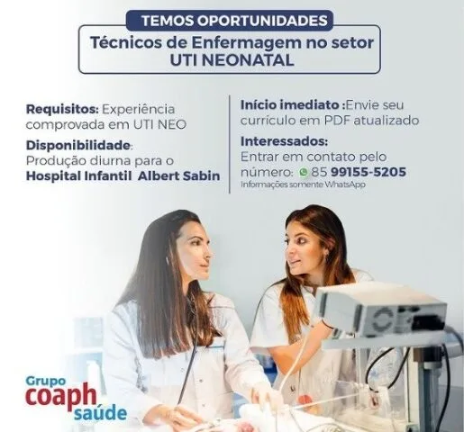 Cooperativa seleciona técnicos de enfermagem para UTI NEO
